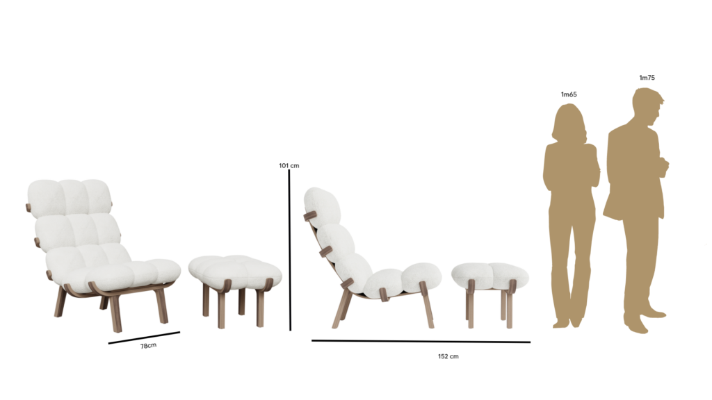 Dimension and scaling of the NUAGE set (chair + footrest)